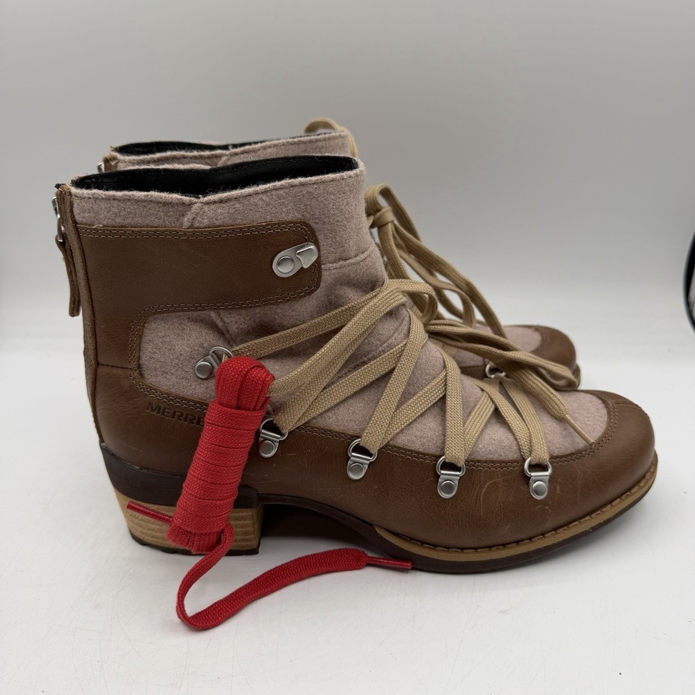 Merrell Shiloh II Warm‎ Boots Womens Sz 9 Brown Leather Hiking Felted J004422